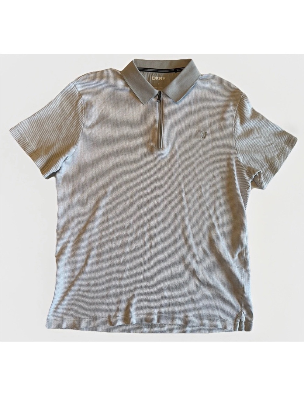 DKNY Men’s Quarter‎ Zip Polo Shirt Heather Grey 100% Cotton Textured Knit Size L